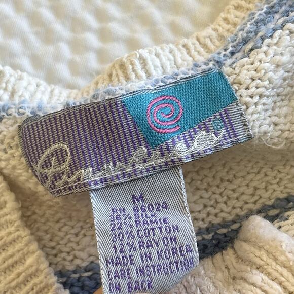 Vintage Pinwheels Knit Button Up Blue And White Striped Sweater Cardi Tank Top M - Picture 4 of 7